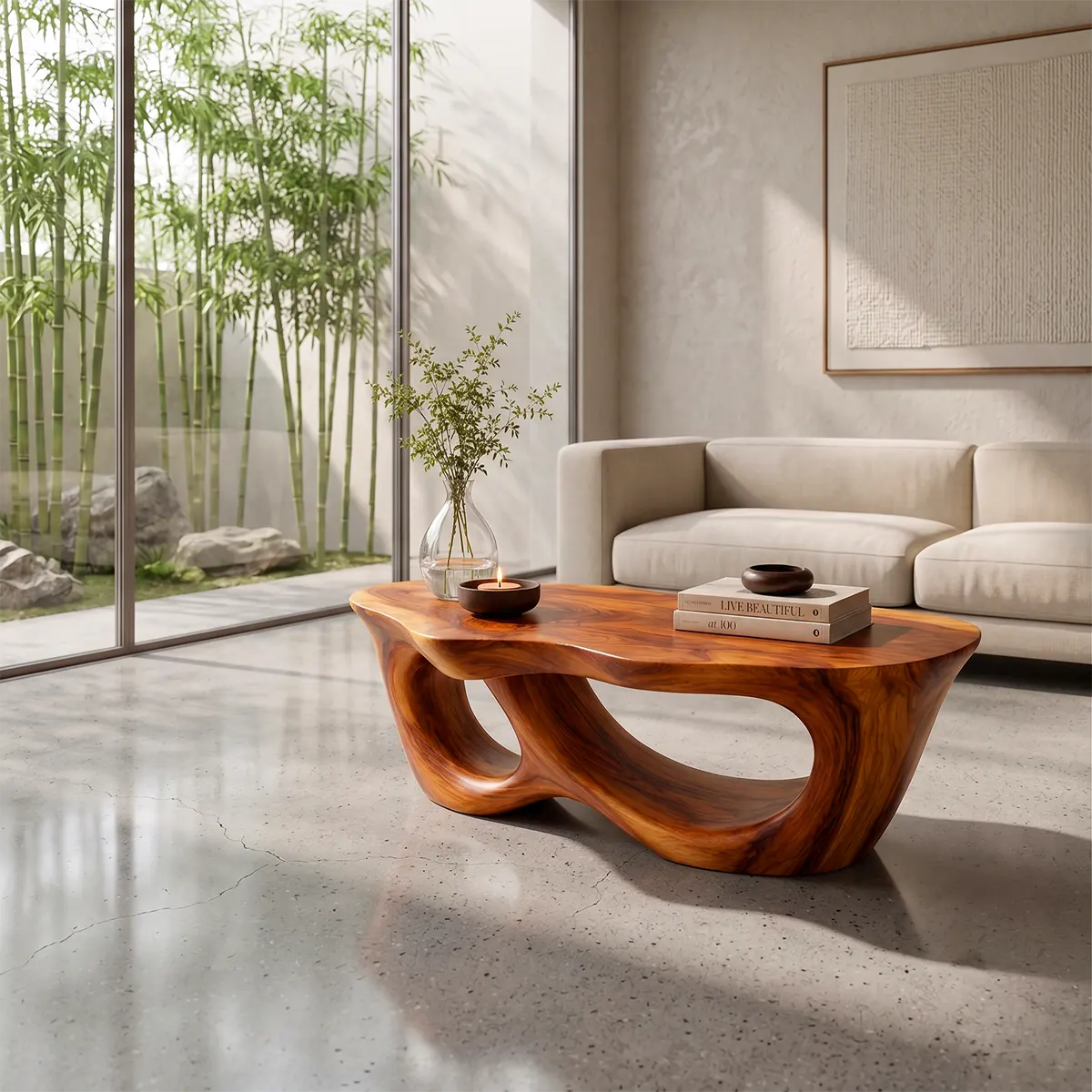 Organic Freeform Coffee Table with Sculptural Open Base | Modern Statement Center Table TT006-7BOH9XR