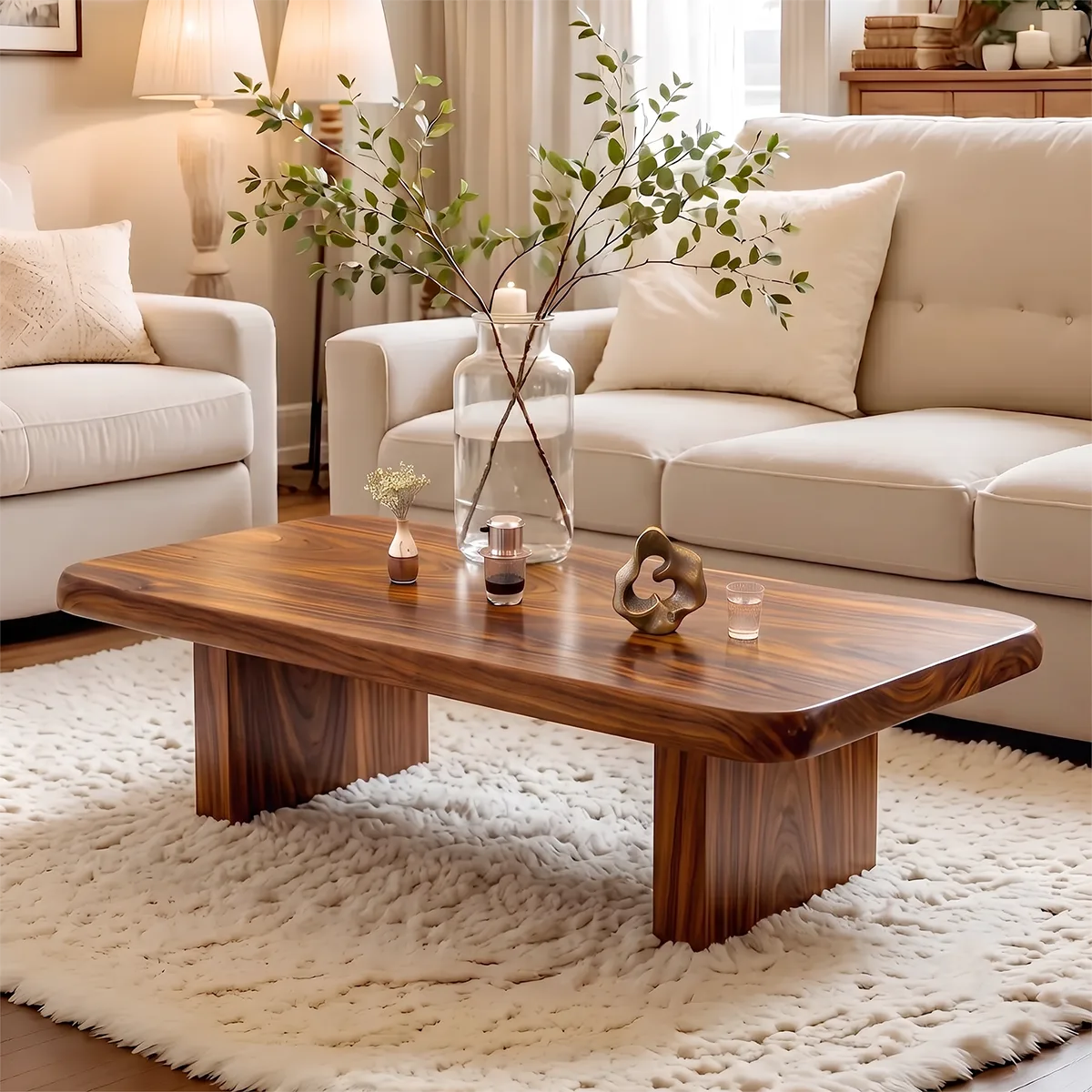 Rectangular Coffee Table with Thick Top & Block Legs | Modern Center Table HG021-6CIC4AB