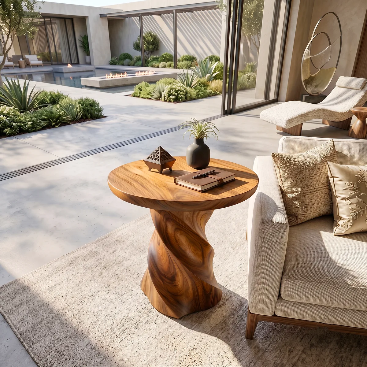 Modern Round End Table | Sculptural Pedestal Accent Side Table for Living Room HG021-9MFE4DB