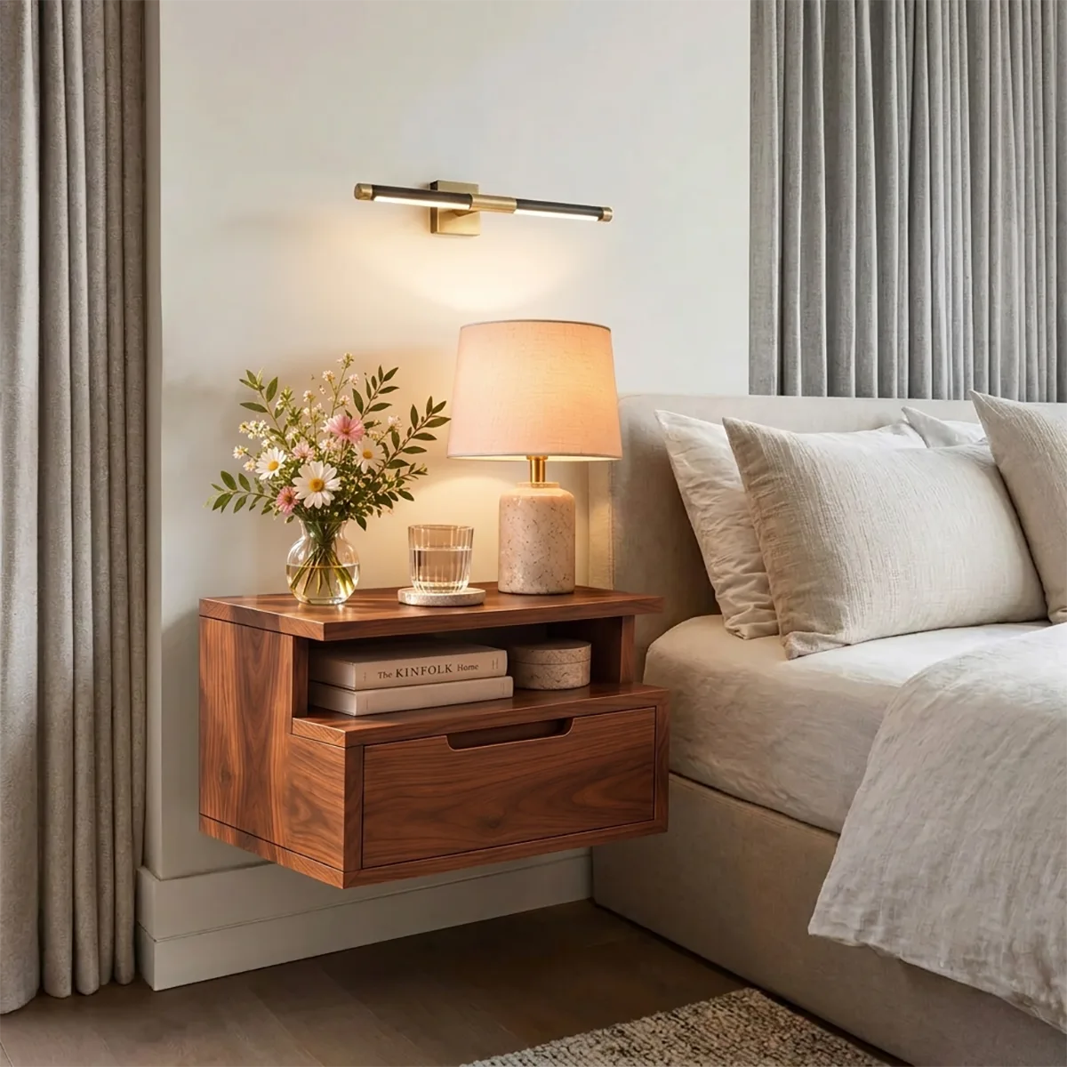 Modern Floating Nightstand with Drawer & Open Shelf | Wall Mounted Bedside Table HG021-3IPF7JJ