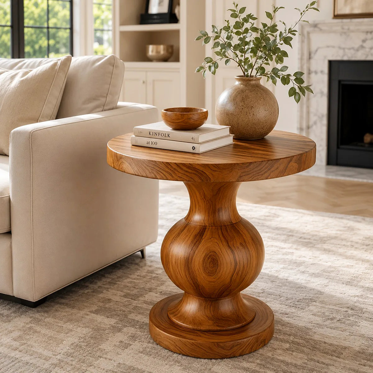 Modern Round End Table | Sculptural Pedestal Side Table for Living Room HG021-7642