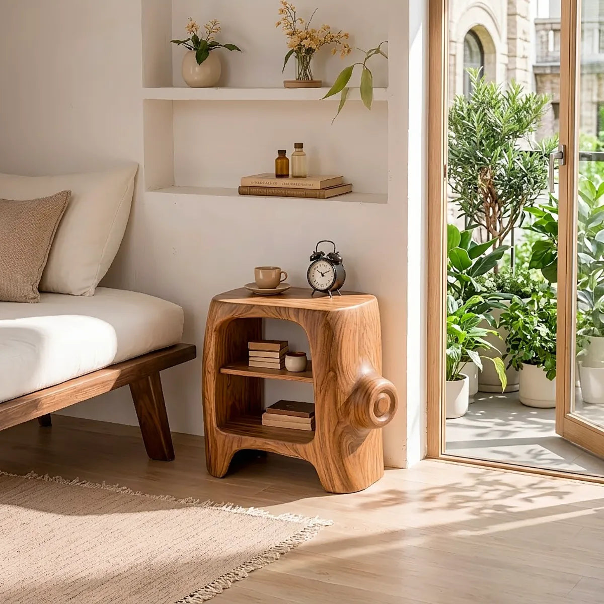 Sculptural Solid Wood Side Table for Cozy Living Rooms, Bedrooms & Minimalist Homes HG021-7055