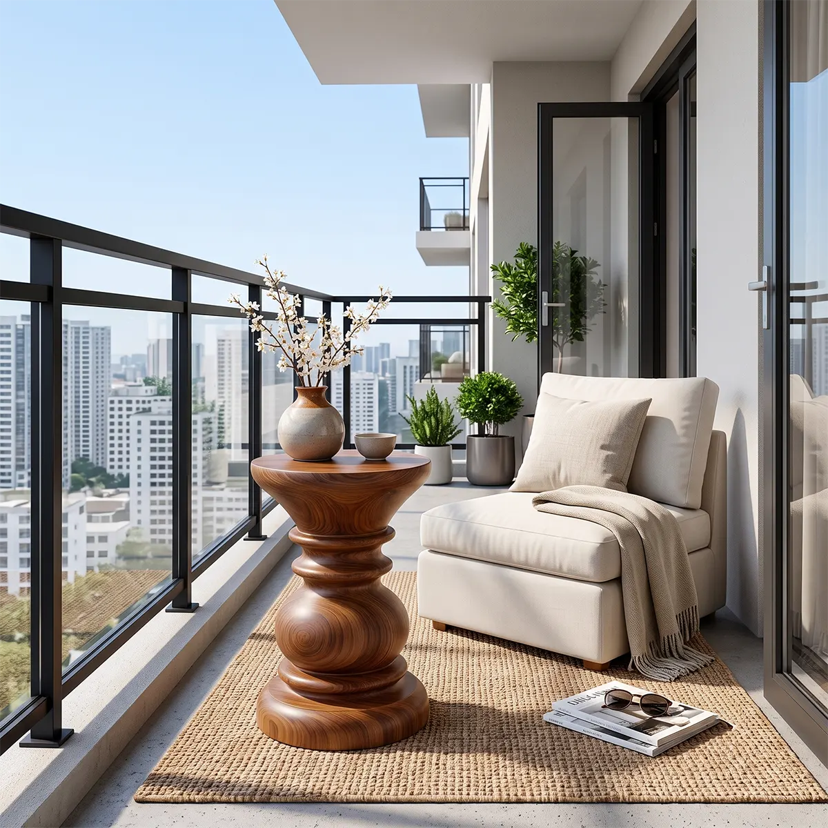 Sculptural Turned Wood Pedestal End Table | Round Accent Side Table TT006-1BIY6KO