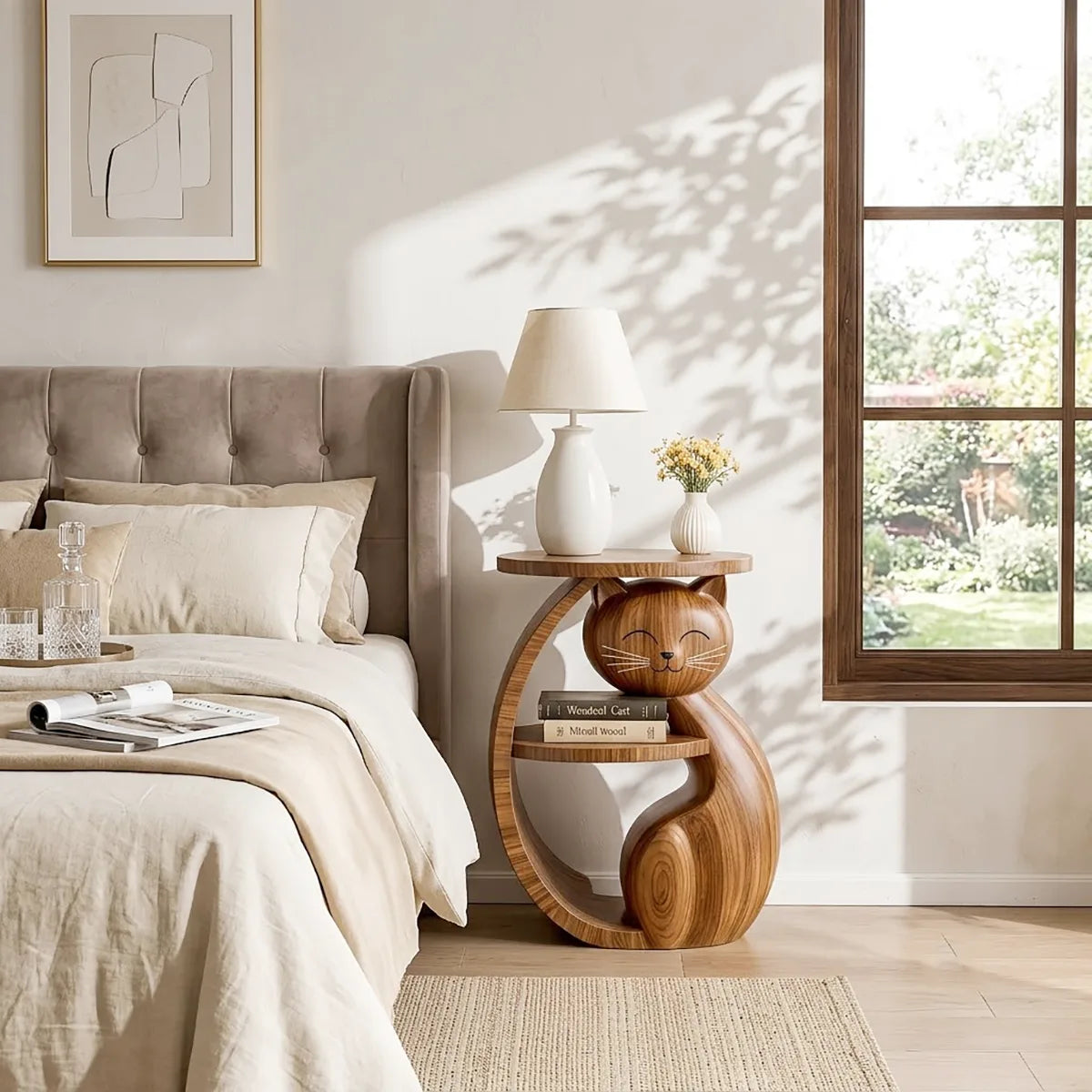 Whimsical Solid Wood Cat Side Table for Living Rooms & Cat Lovers HG021-4574