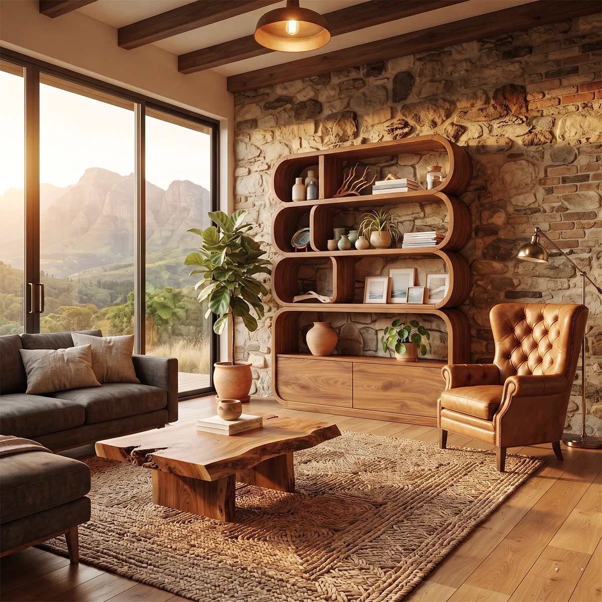 Curved Open Bookcase with Closed Storage | Sculptural Multi-Tier Display Bookshelf HG021-7WNC8EC