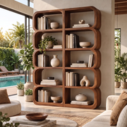 Tall Rounded Open Bookcase | 10-Cubby Modern Bookshelf with Sculptural Curved Frame HG021-4YOT6AX