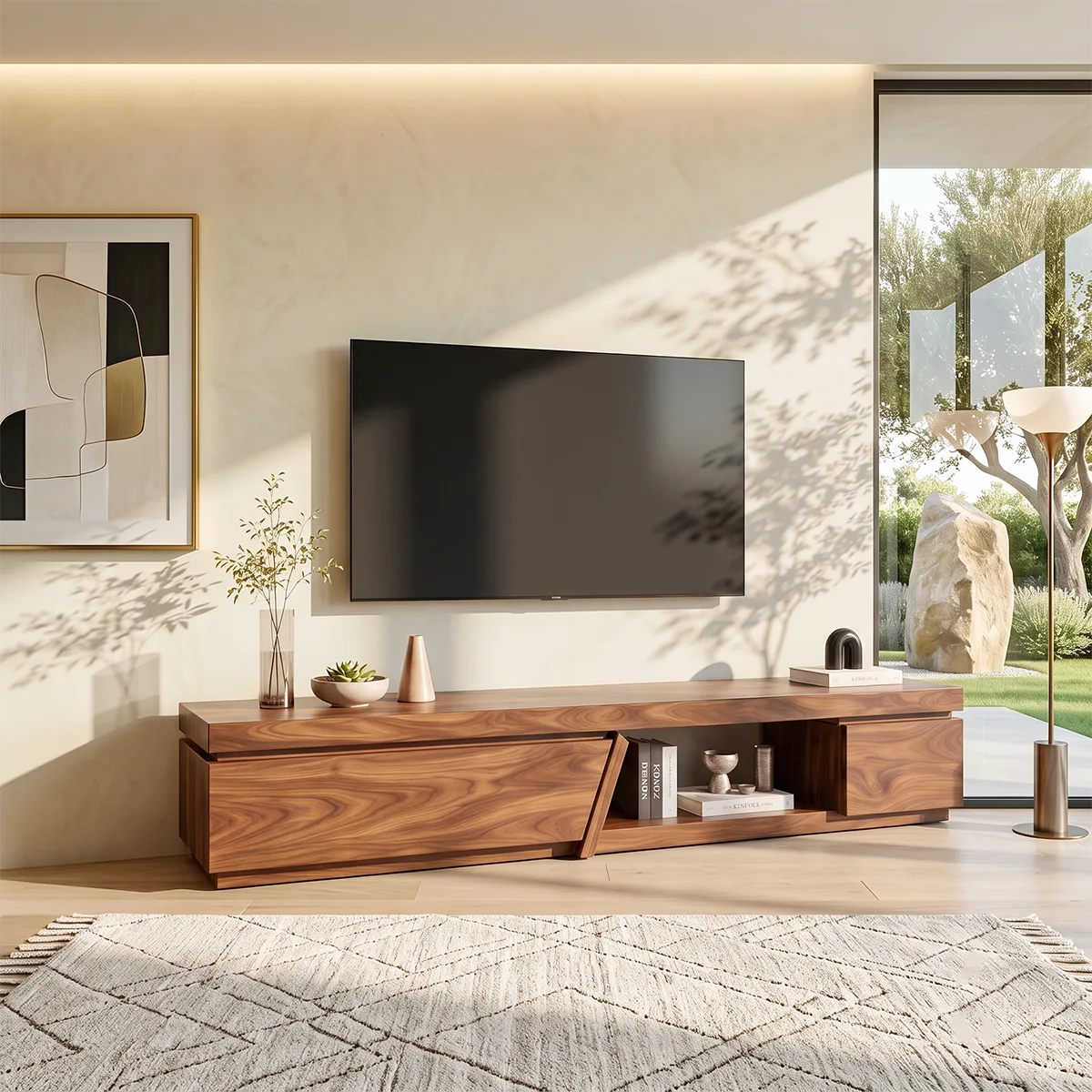 Modern Asymmetrical TV Stand | Contemporary Media Console with Angled Cabinet Doors HG021-2NJV3PU