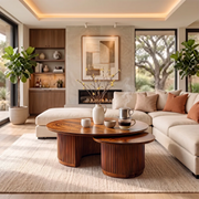 2-Piece Round Nesting Coffee Table Set with Fluted Base | Modern Space-Saving Center Tables HG021-9LVR6EA