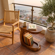 Modern C-Shaped End Table with Book Storage | Sculptural Sofa Side Table for Living Room HG021-7EFE3WW
