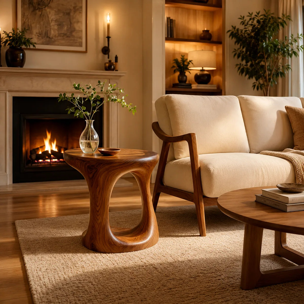 Modern Round End Table | Sculptural Open Pedestal Side Table HG021-5986