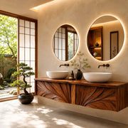 Luxury Double Sink Floating Bathroom Vanity with Sculptural Carved Design HG021-2639