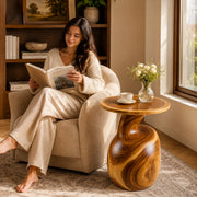 Modern Round End Table | Sculptural Swirl Pedestal Accent Table HG021-3645