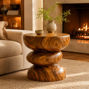 Modern Round End Table | Sculptural Stacked Pedestal Accent Table HG021-3666