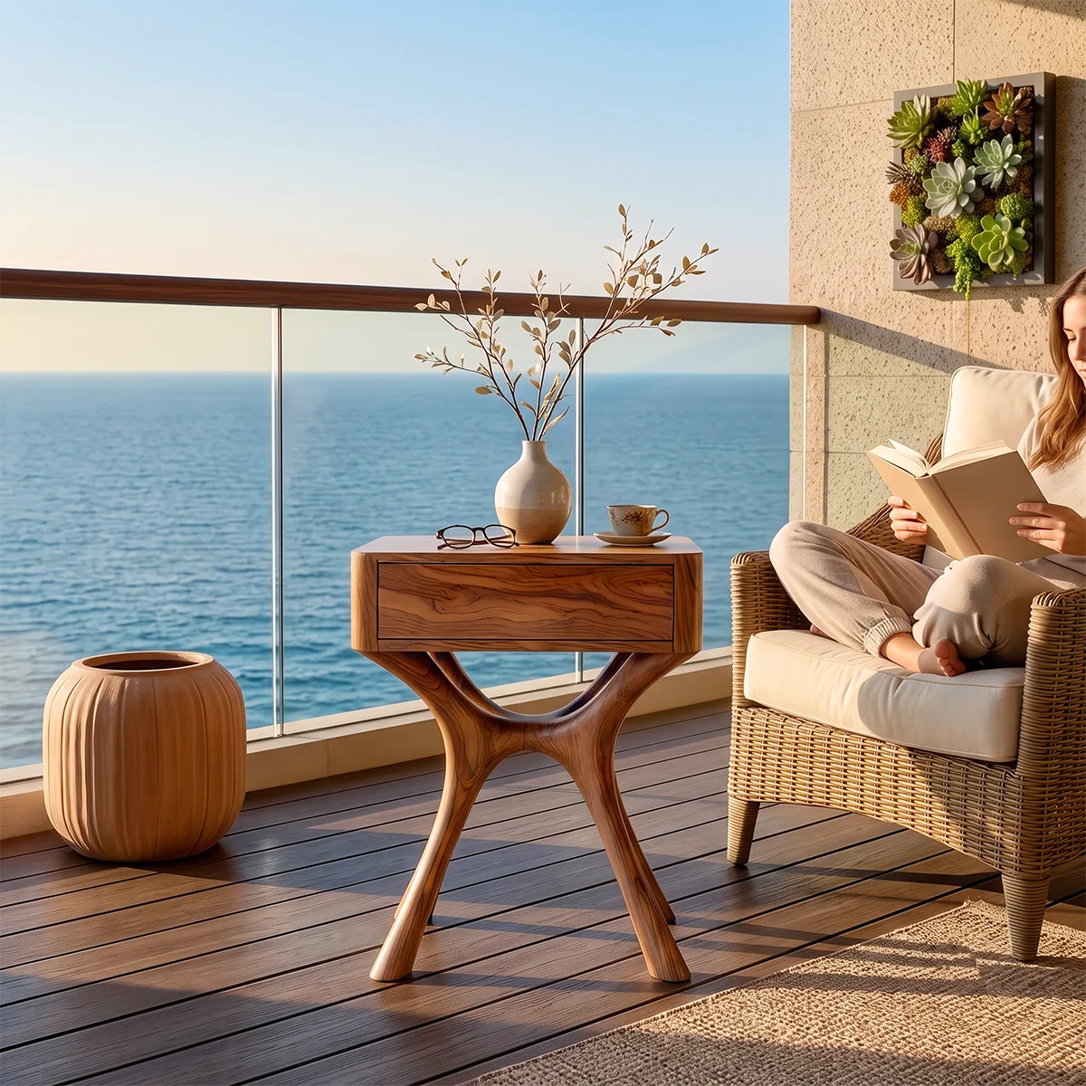 Modern Sculptural End Table with Drawer | Curved Accent Side Table for Living Room & Bedroom HG021-9NSN3GY