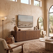 Rounded Wood TV Stand with 4 Doors | Modern Media Console HG021-4STO9LS