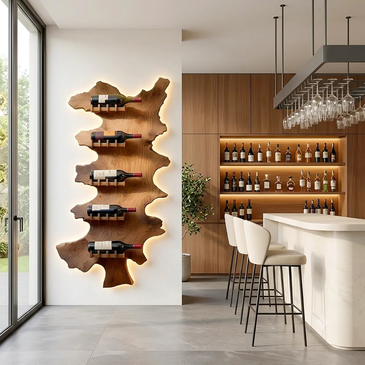 Vertical Live Edge Solid Wood Wine Rack for Home Bars & Wine Lovers HG021-7771
