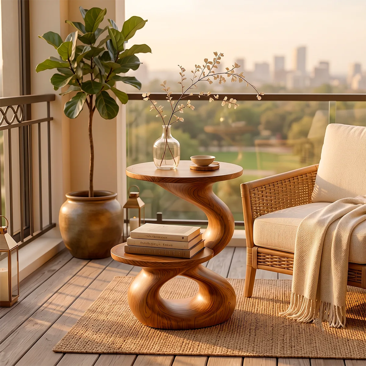 Modern Sculptural Round End Table with Display Shelf | Contemporary Accent Side Table HG021-8NBN5EM