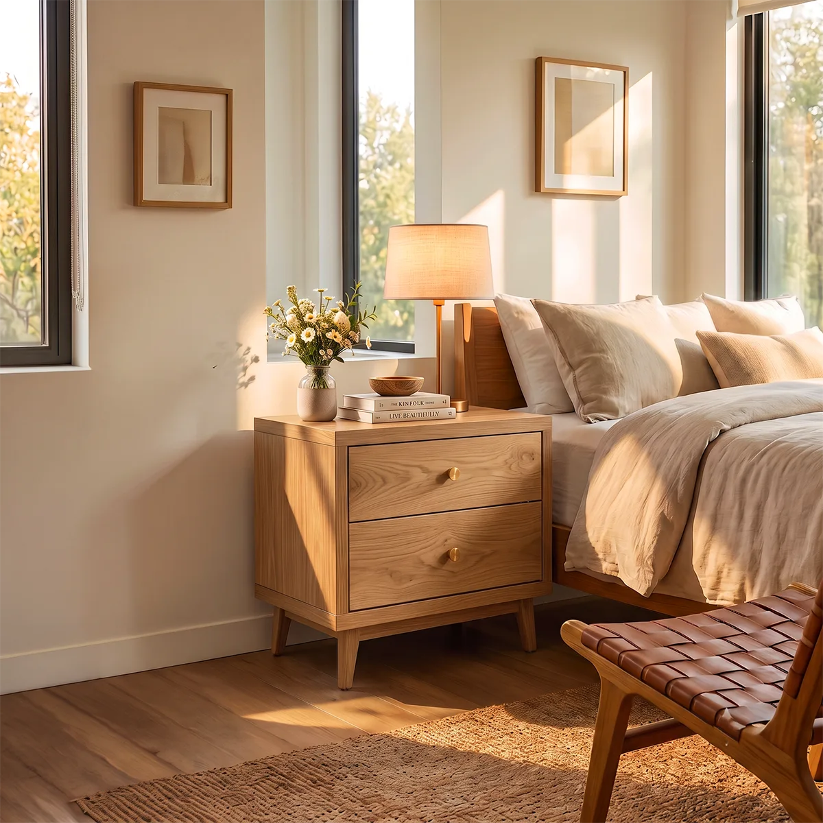 Modern 2-Drawer Nightstand | Mid-Century Bedside Table with Tapered Legs HG021-2UAT4VG