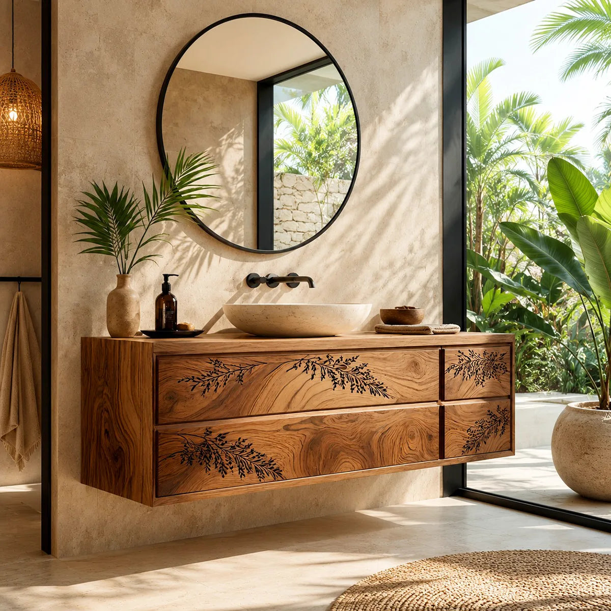 Floating Bathroom Vanity | Nature Inspired Wall Mounted Bathroom Cabinet HG021-6223