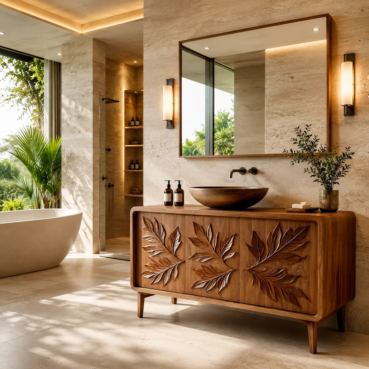 Botanical Leaf Bathroom Vanity with Sculpted Nature-Inspired Front HG021-9147