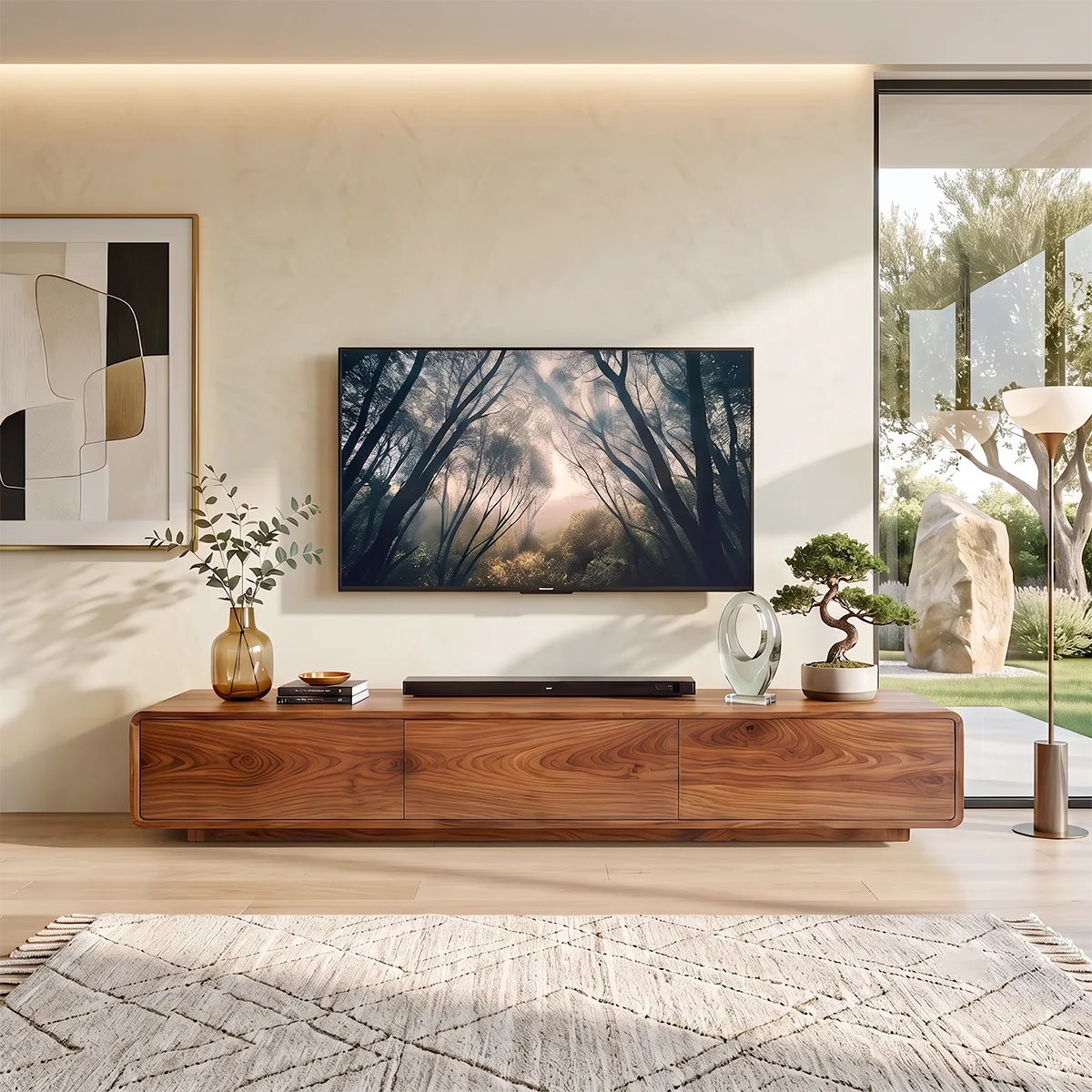 Modern Minimalist TV Stand with Rounded Edges and Seamless Storage HG021-7XRP2UR