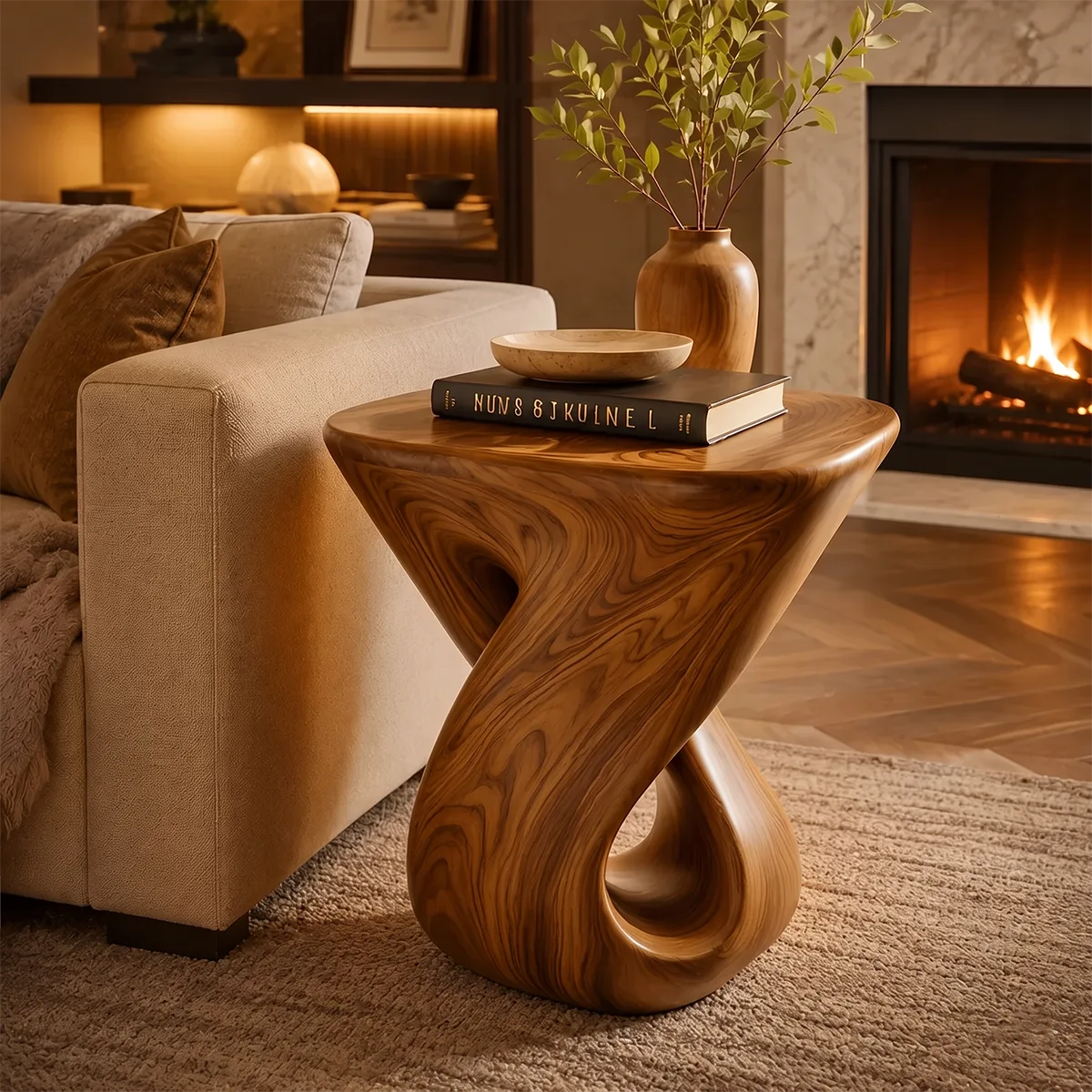 Sculptural Infinity Nightstand | Organic Modern Pedestal Bedside Table with Rounded Top HG021-6XTI9LI