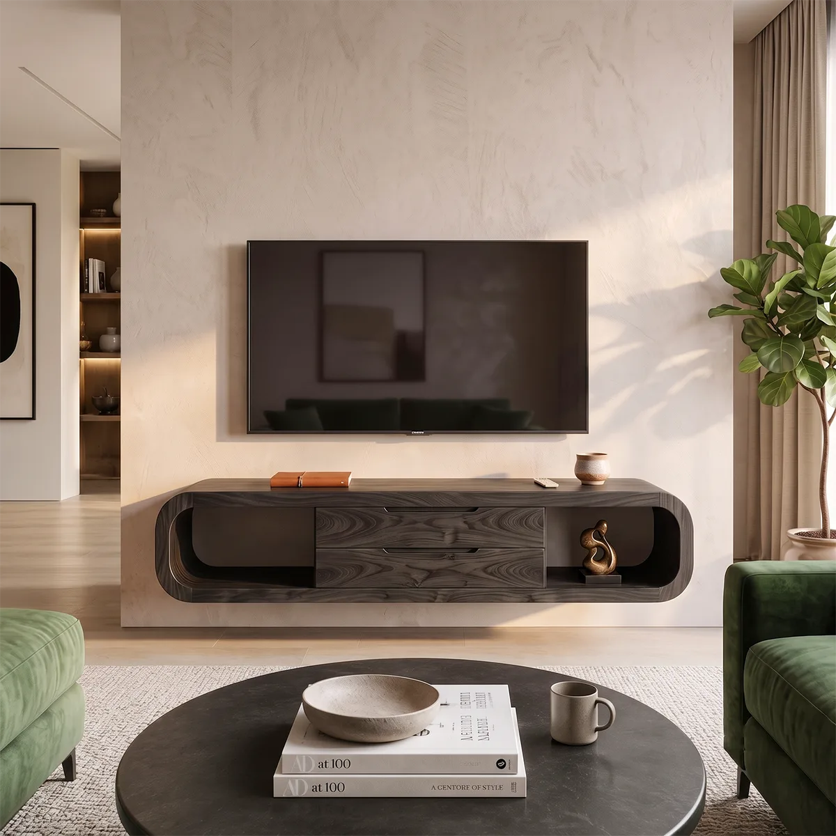 Modern Floating TV Stand | Wall Mounted Media Console with Drawers & Open Storage HG021-1OOU7ST