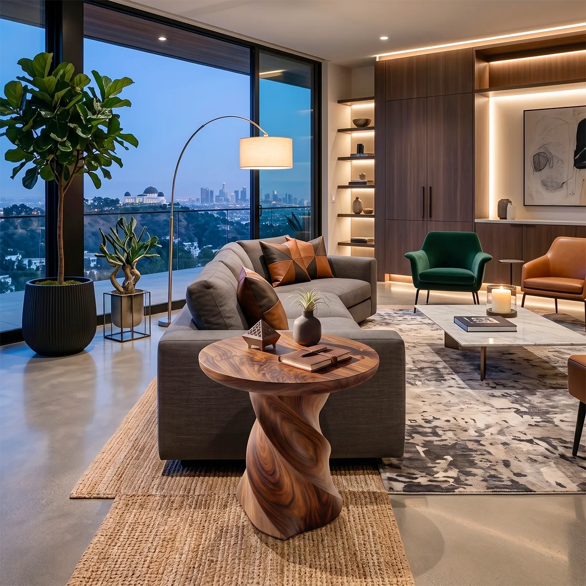 Modern Round End Table | Sculptural Pedestal Accent Side Table for Living Room HG021-9MFE4DB