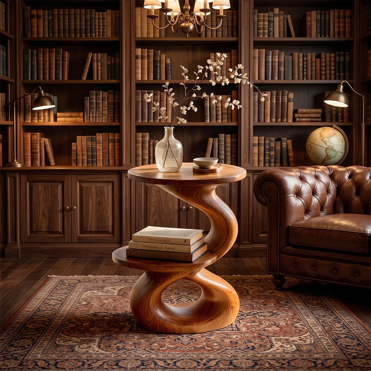 Modern Sculptural Round End Table with Display Shelf | Contemporary Accent Side Table HG021-8NBN5EM