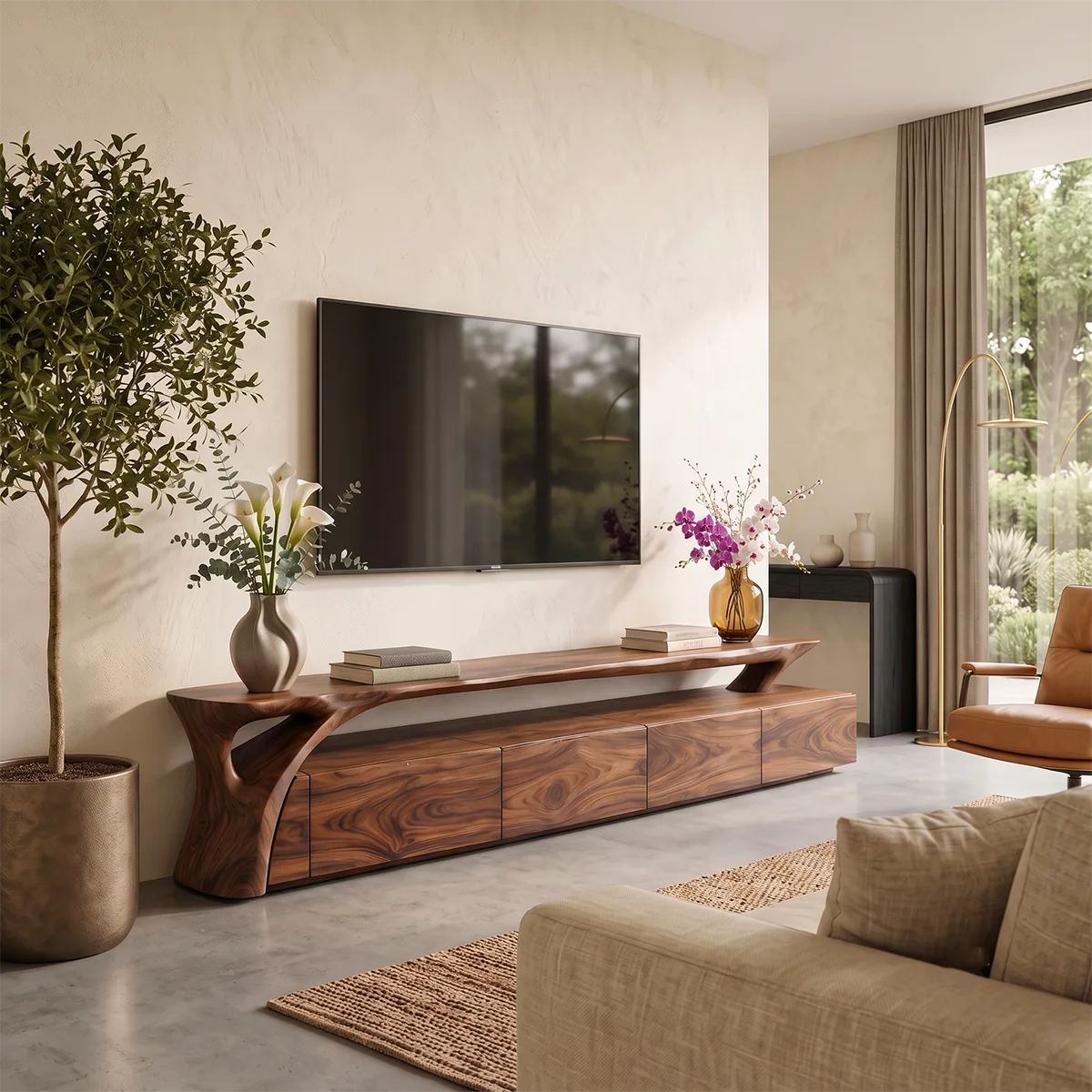 Modern Low Profile TV Stand | Contemporary Media Console with Hidden Storage HG021-6PMK2DQ