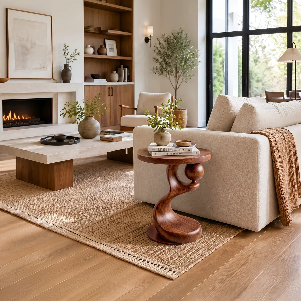 Modern Sculptural End Table | Round Accent Side Table with Artistic Pedestal Base HG021-7OXD7KY