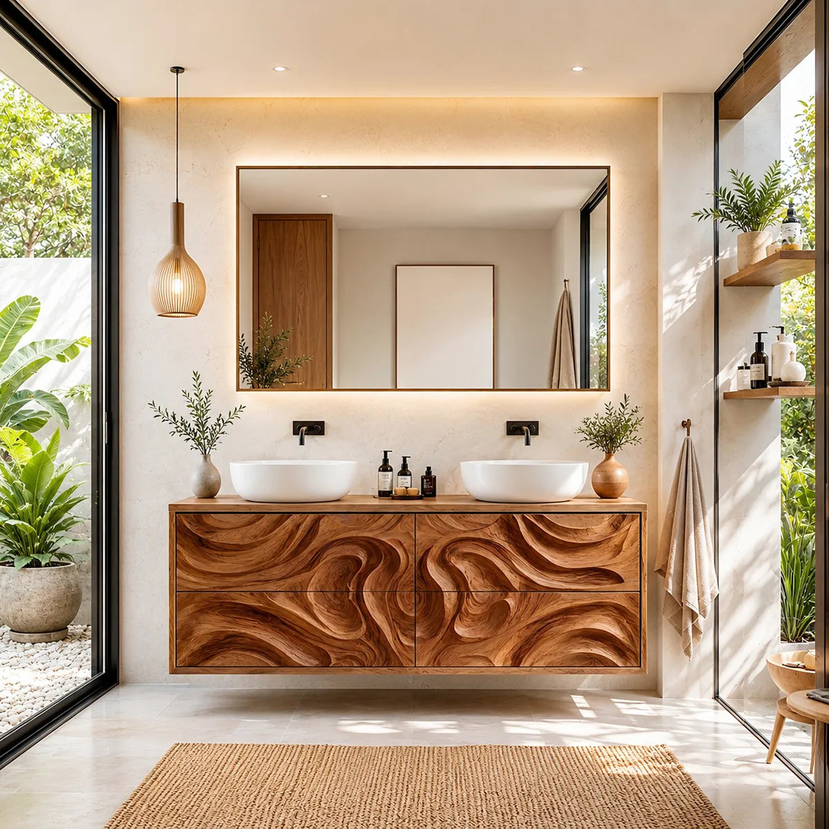 Double Sink Floating Bathroom Vanity | Sculptural Modern Bathroom Cabinet HG021-6631