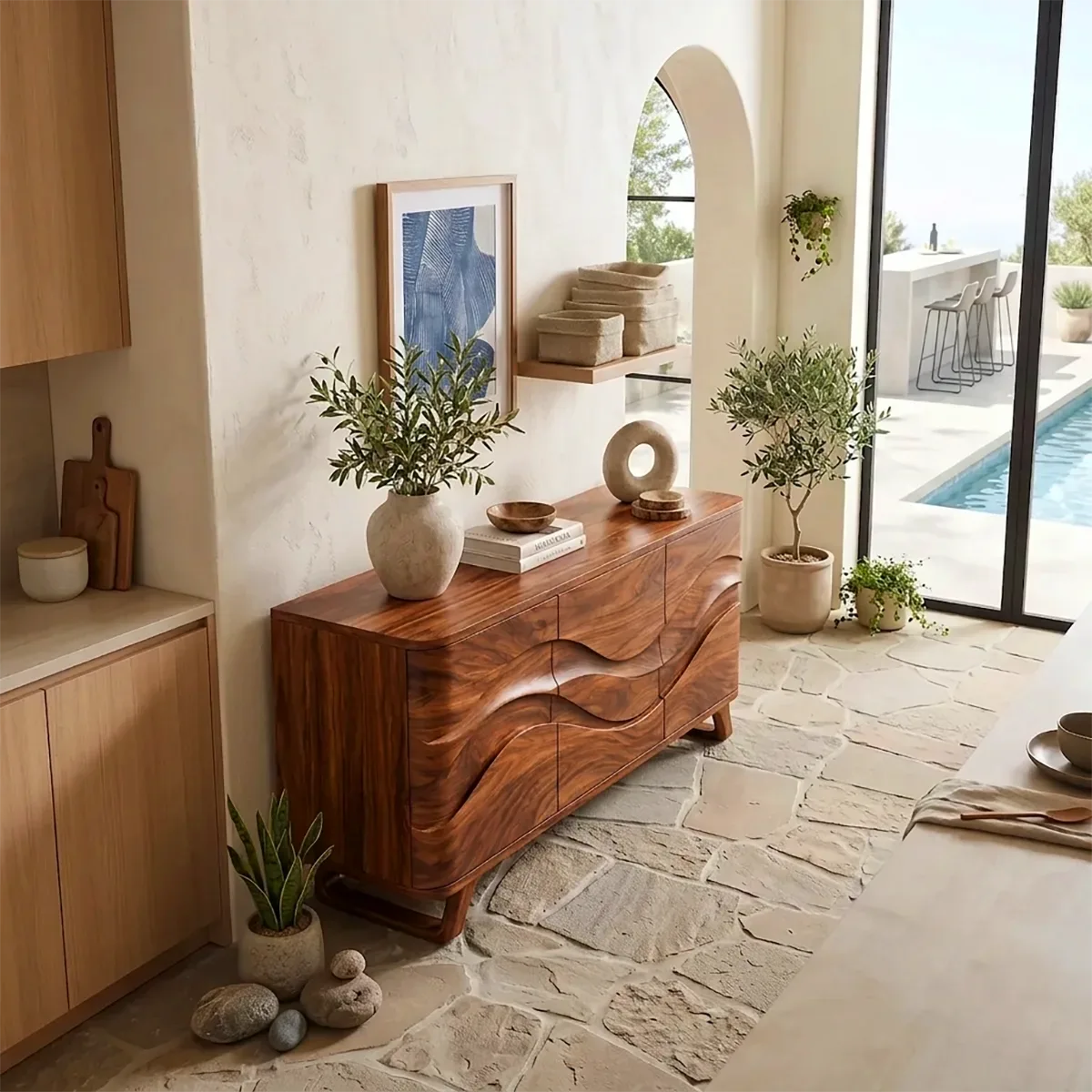 Sculptural Wave Sideboard with Concealed Storage | Modern Statement Storage Cabinet HG021-3YUO8VQ