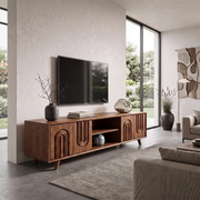 Fluted Arch Wood TV Stand with Open Shelves | Scultural Media Console HG021-8ITG9SJ