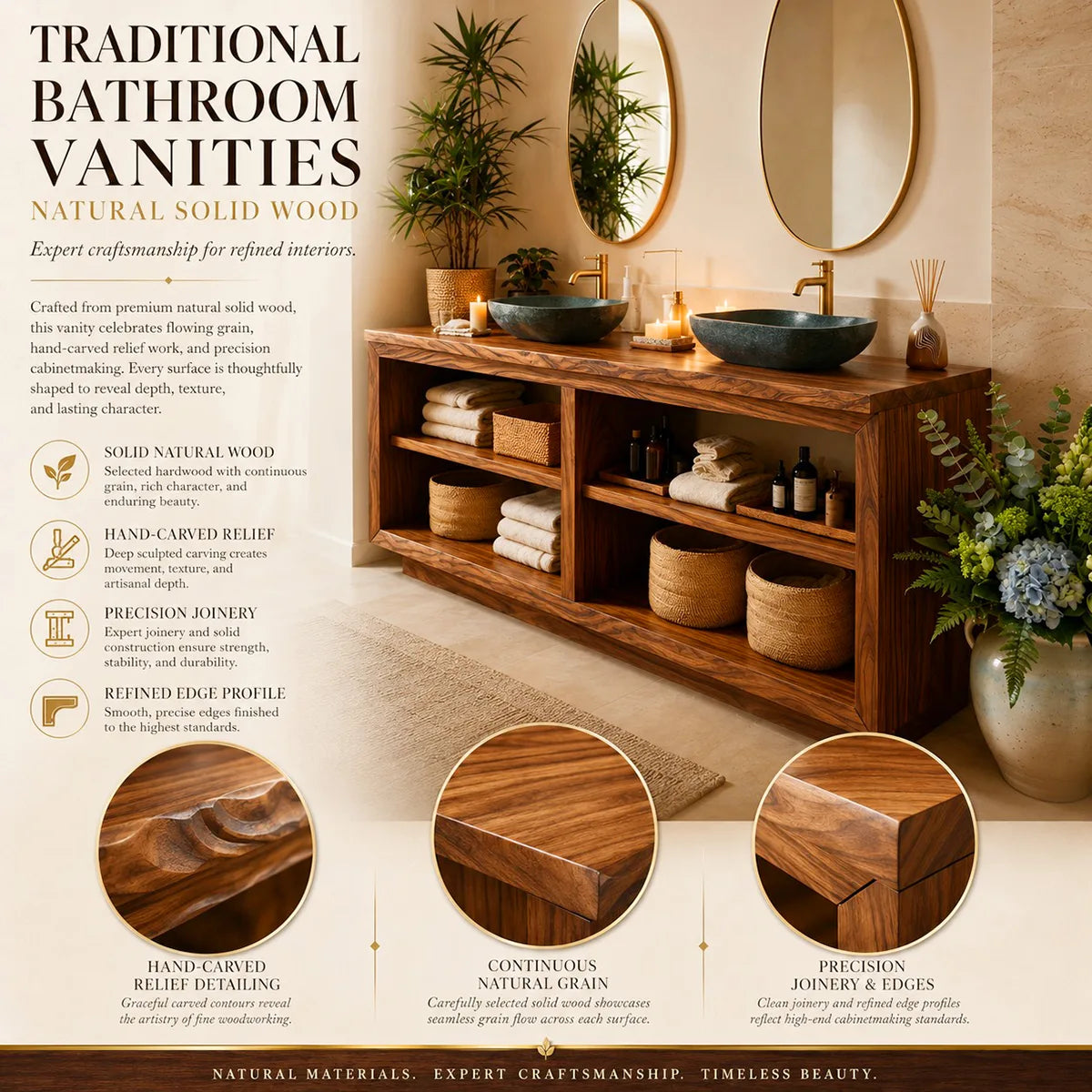 Modern Double Bathroom Vanity with Open Shelving and Spa-Inspired Storage HG021-2663