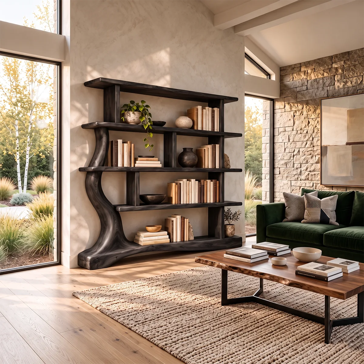 Sculptural Open Bookshelf | Organic Modern Bookcase with Curved Tree-Inspired Frame HG021-9GLV6OB