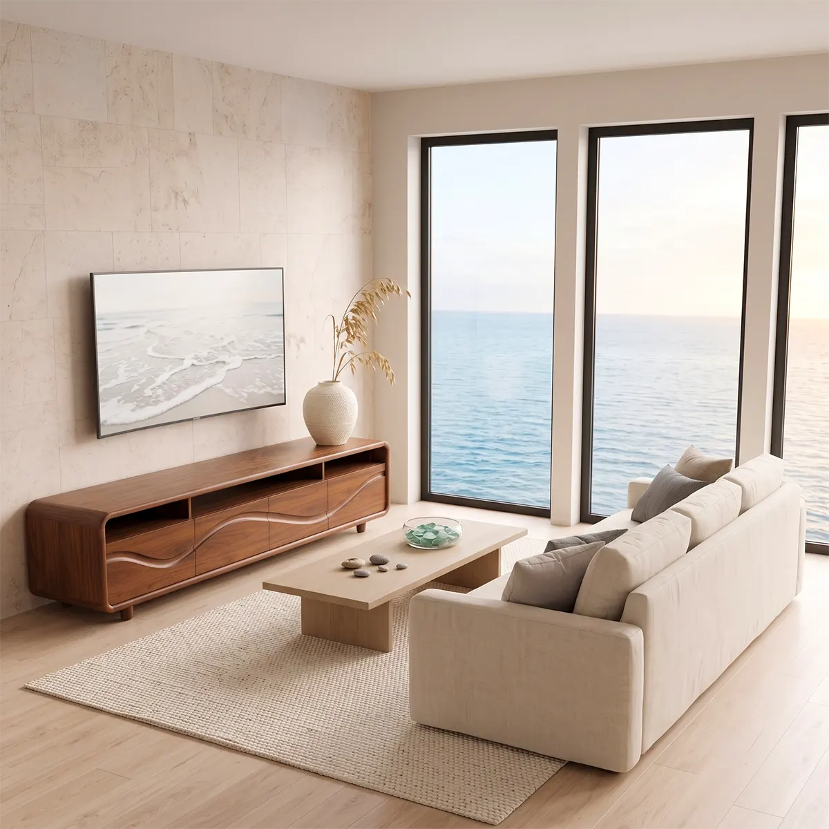 Modern TV Stand with 4 Enclosed Storage Compartments & 3 Open Media Shelves TT006-7AFI6IH