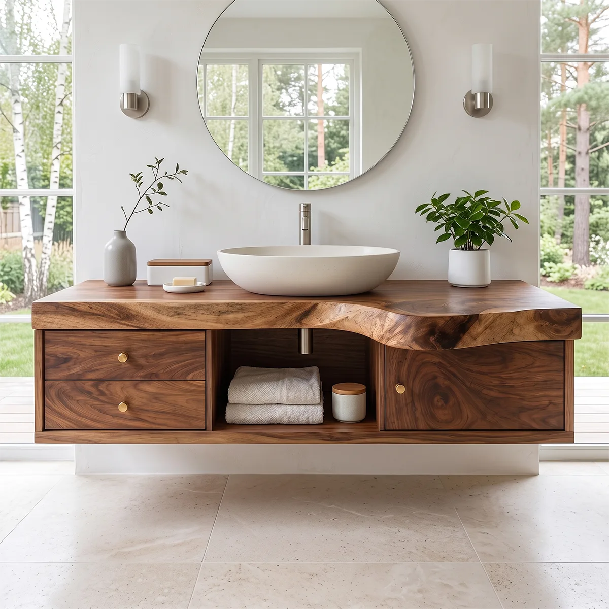 Floating Bathroom Vanity with Live Edge Top | Wall Mounted Wood Vanity TT006-6QPK8MZ