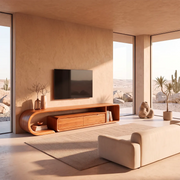 Modern Sculptural TV Stand with 2 Drawers & Open Storage | Curved Low Profile Media Console TT006-8OVX9CA