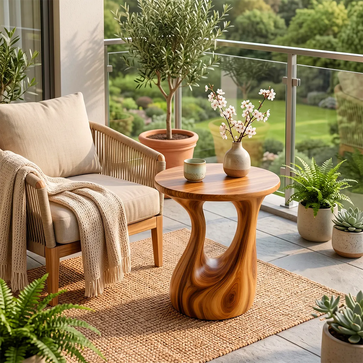Sculptural Open Center Wood End Table | Round Organic Side Table TT006-8WHK6RP