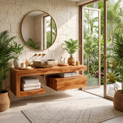 Floating Bathroom Vanity with Drawer & Open Shelf | Modern Curved Wall-Mounted Design TT006-2ZDO7SU