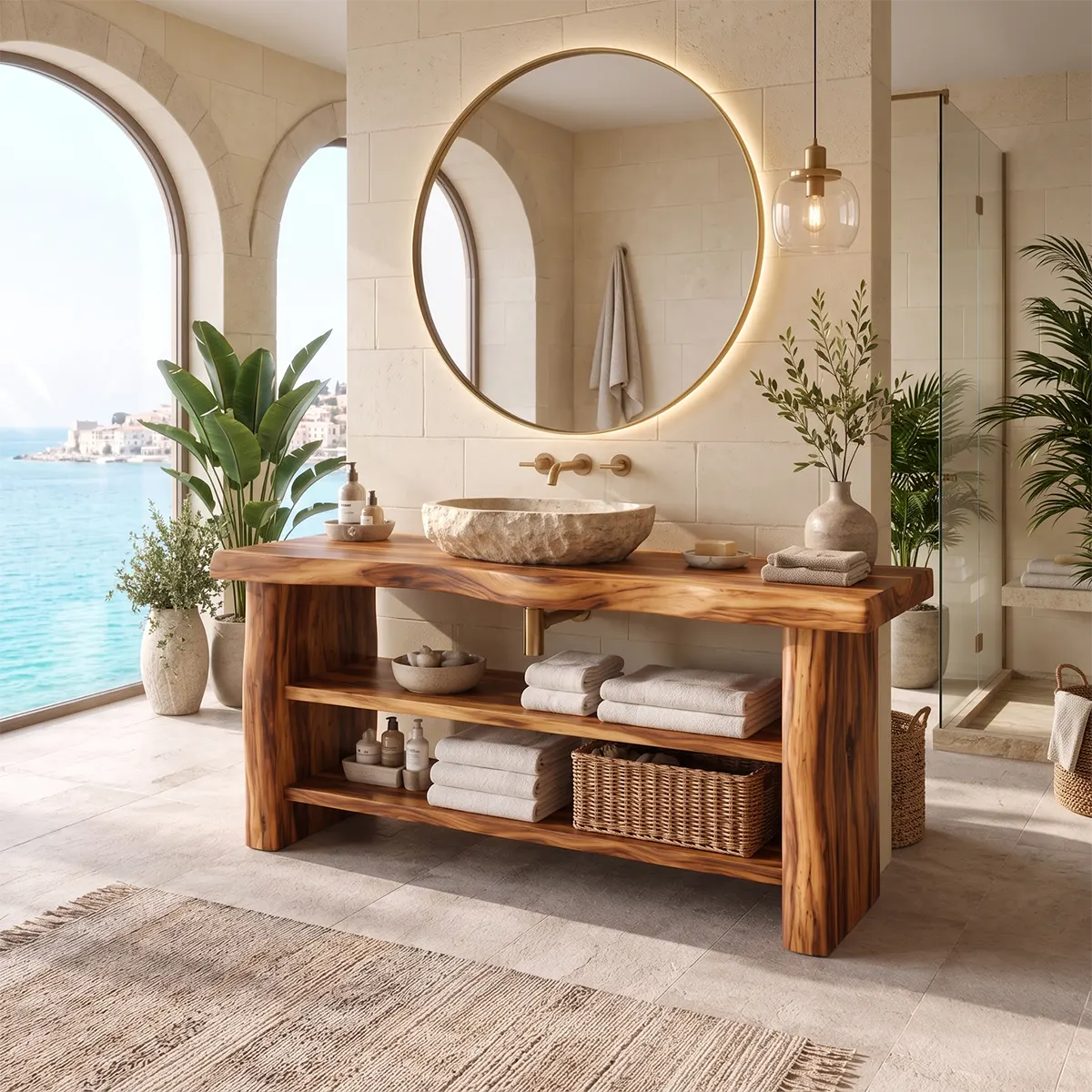 Freestanding Bathroom Vanity with Open Shelves | Modern Open Storage Vanity TT006-1IUI9XU