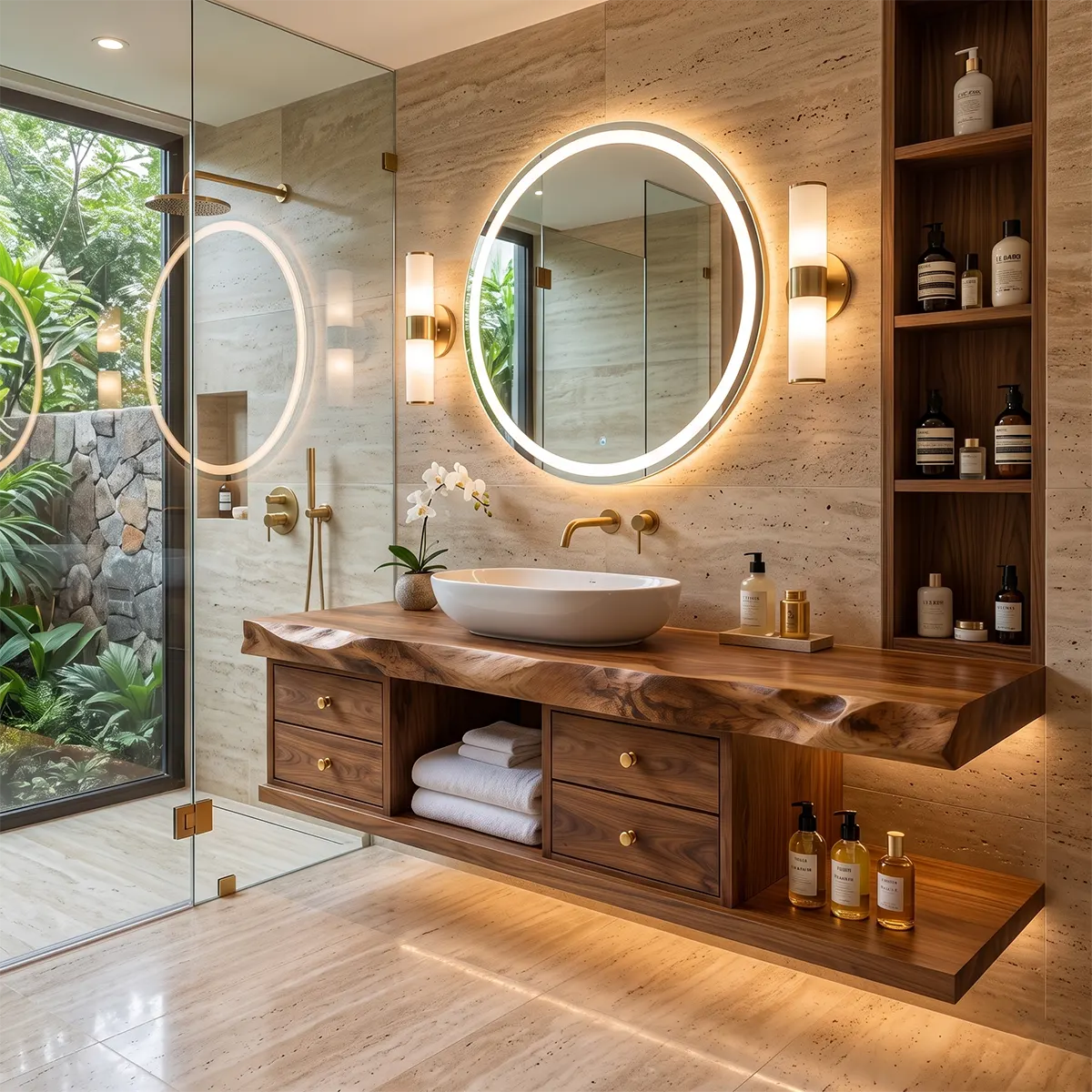 Live Edge Floating Bathroom Vanity | Wood Vanity with Drawers & Open Storage TT006-4VIS1BS