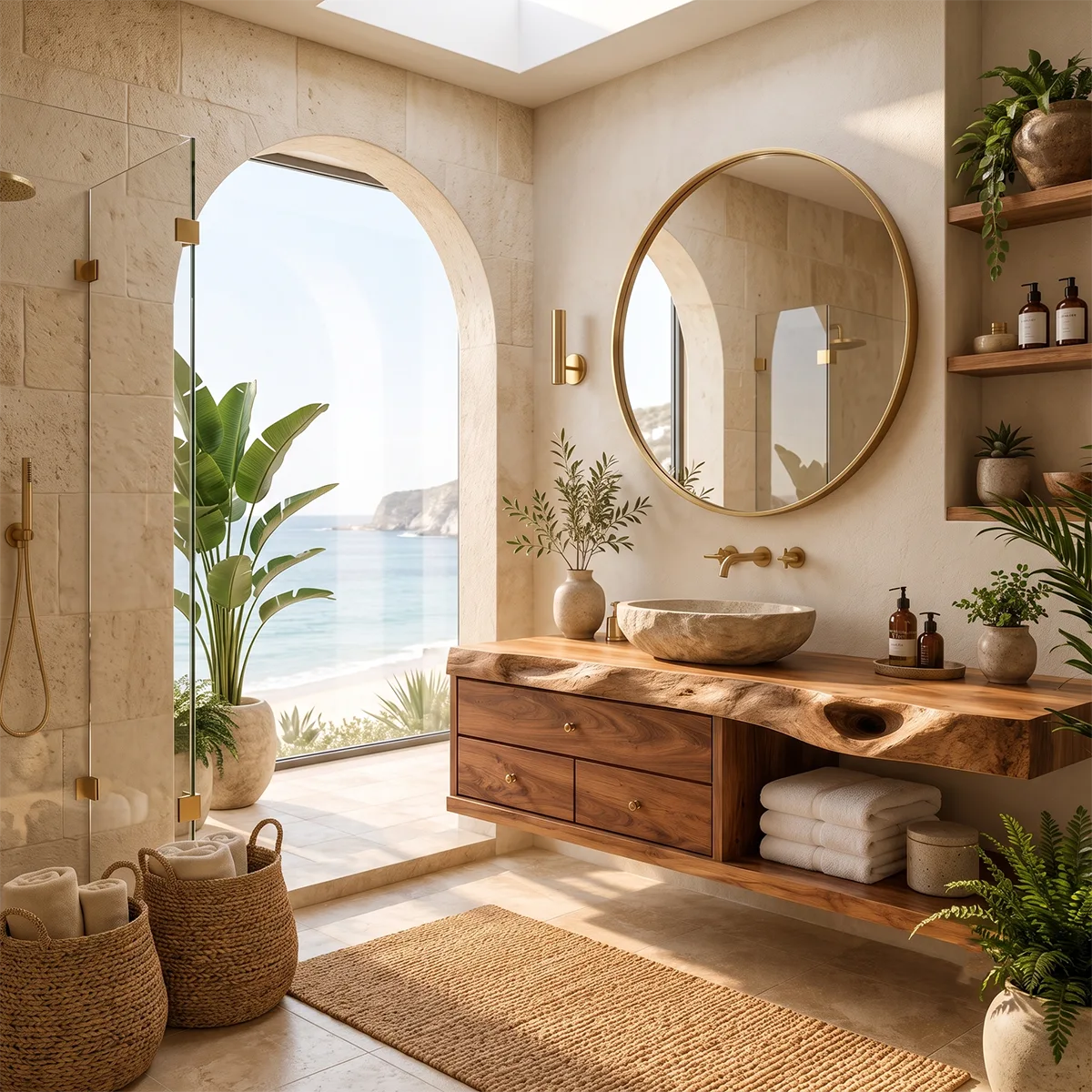 Floating Bathroom Vanity with 3 Drawers & Open Shelf | Organic Edge Modern Vanity TT006-1GIT5VE