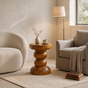Sculptural Stacked Orb Wood End Table | Round Pedestal Side Table TT006-7BGA3HV