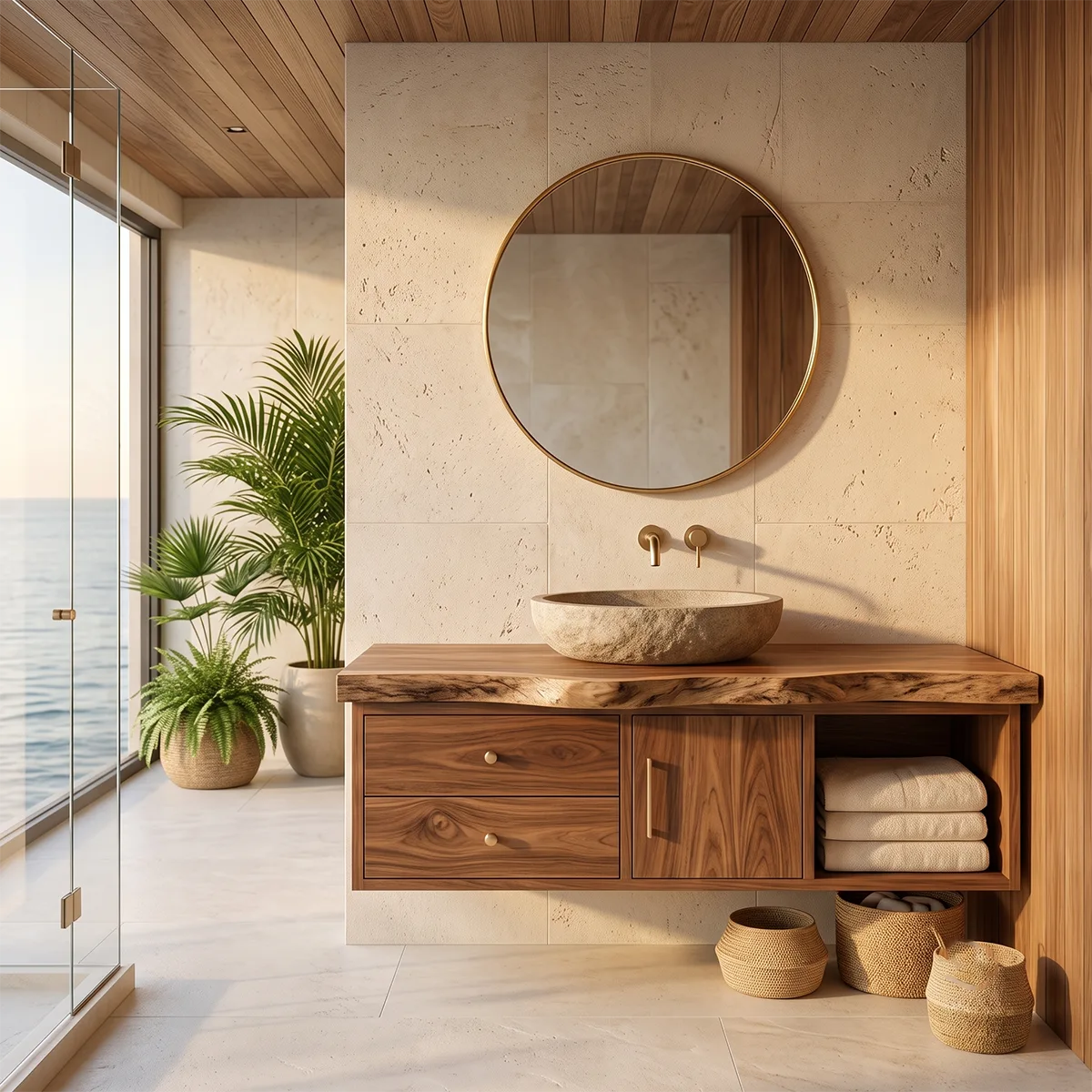 Floating Bathroom Vanity with Drawers, Cabinet & Open Storage | Organic Edge Design TT006-3MKE7YG