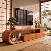 Sculptural Curved TV Stand with 3 Drawers & Open Shelving | Modern Low Profile Media Console TT006-6ELT4UJ