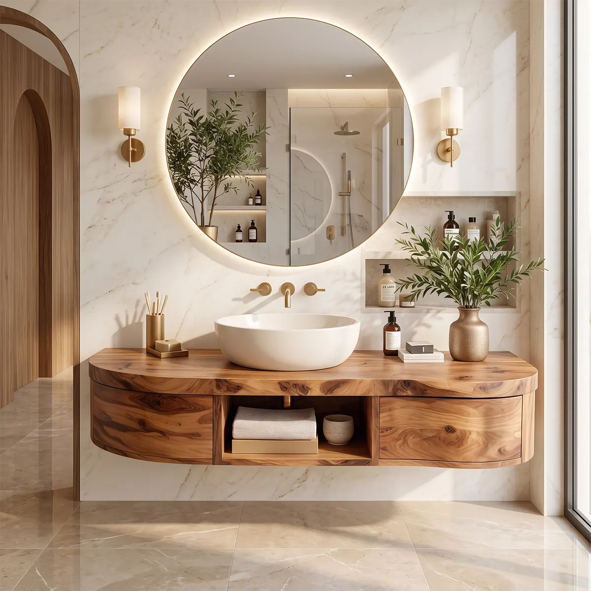Curved Floating Bathroom Vanity | Wall Mounted Vanity with Storage TT006-4ZGF3NU