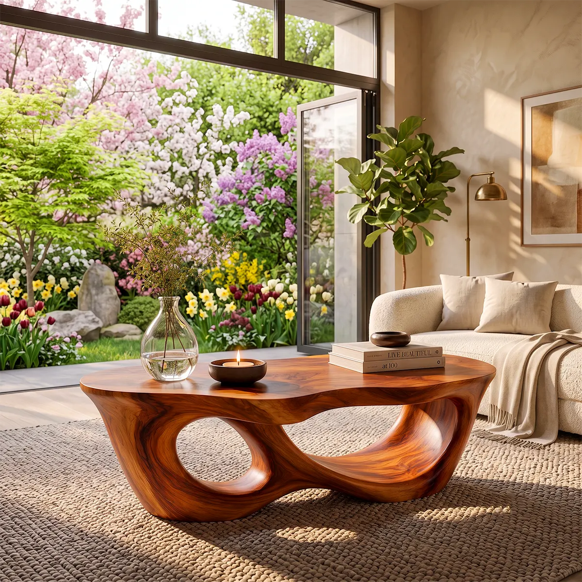 Organic Freeform Coffee Table with Sculptural Open Base | Modern Statement Center Table TT006-7BOH9XR