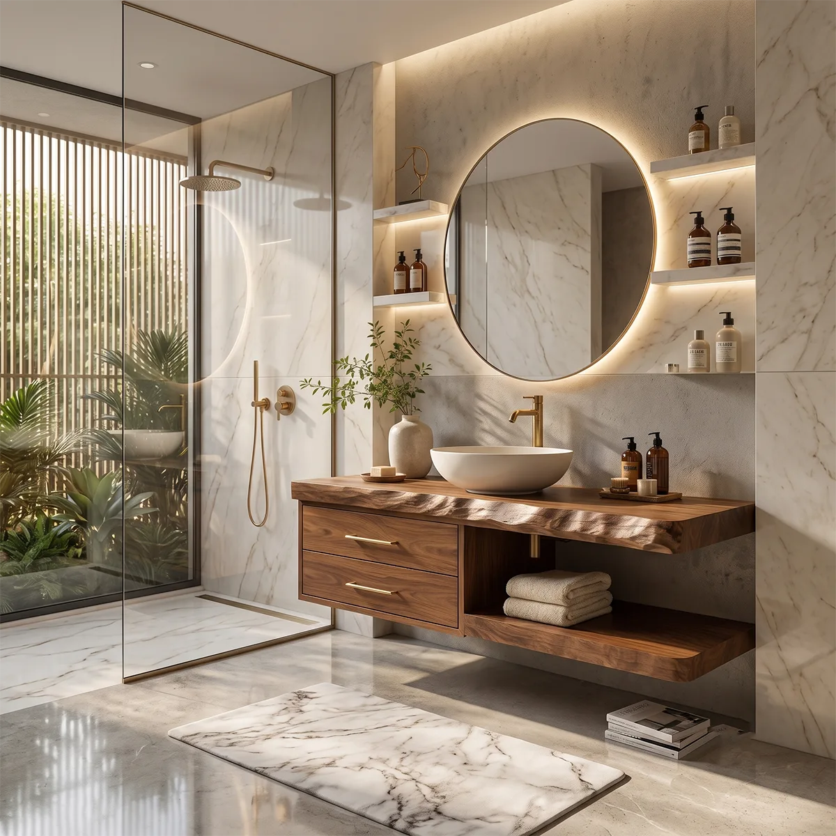 Floating Bathroom Vanity with 2 Drawers & Open Shelf | Organic Edge Modern Vanity TT006-9GFF3VU